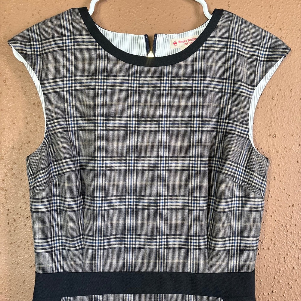 Brooks Brothers Red Fleece Plaid Sheath Dress Grey Blue Black 4 NEW - Picture 2 of 9